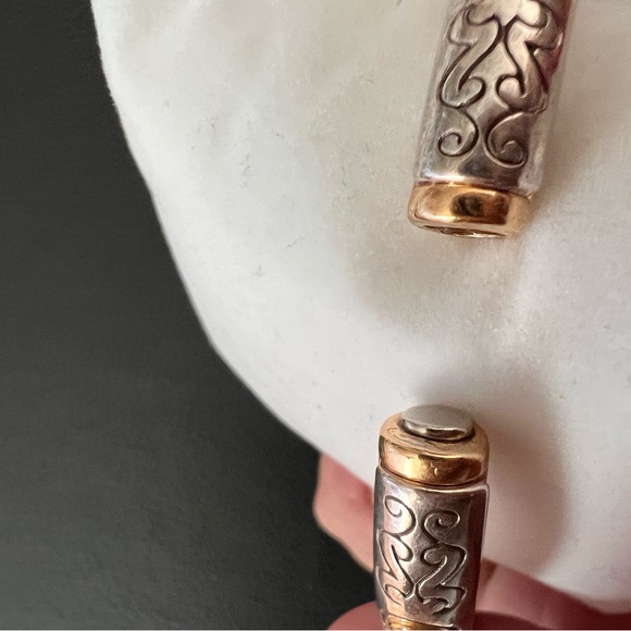 BRIGHTON Aires Hinged Bangle Two Tone Gold & Silver Plated Etched Magnetic Clasp - Picture 8 of 13